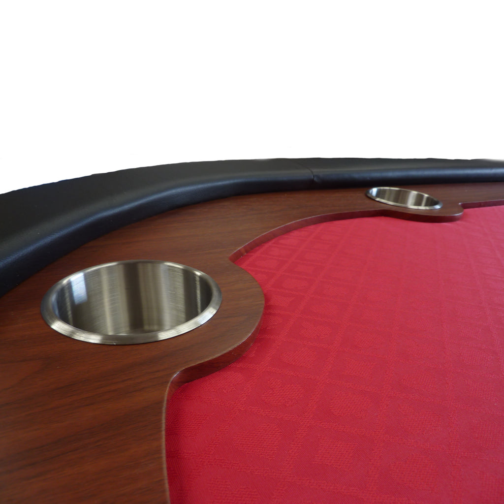 Poker table with cup holders close up